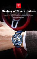 Relógio masculino POEDAGAR Original Fashion, luminoso, à prova d'água, cronógrafo, data, pulseira de couro, quartzo, esportivo.